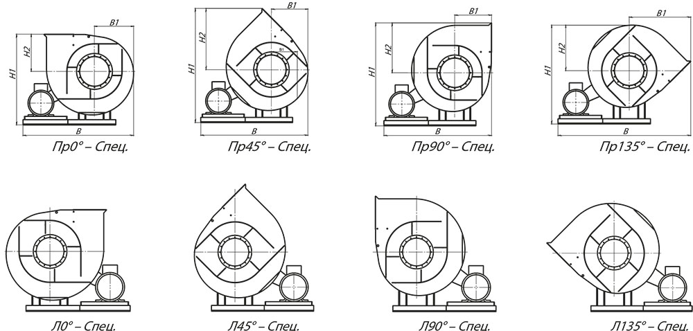 Габаритные и присоединительные размеры радиального вентилятора высокого давления ВР 132-30 №12.5